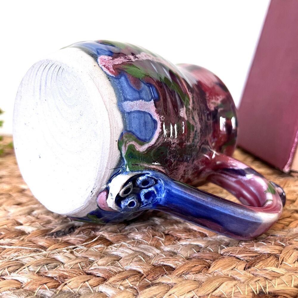 Paul Corbin Studio Potter Mug Thumb Rest Handle Colorful Abstract Drip Glaze - Picture 6 of 9